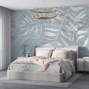 Carta da parati murale con foglie tropicali / Design speciale / Personalizzabile / Rimovibile / Carta tessile in un unico pezzo