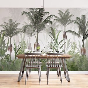 Tropical Forest Mural Wallpaper | Palm Trees | Soft Background | Customizable | Removable | One Piece