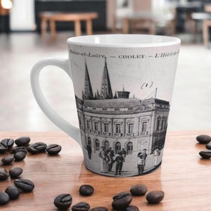Tasse à latte vintage carte postale - Cholet, France, 1912, tasse à café ancienne, Hôtel de ville, théâtre, message en espéranto, Bohême, Autriche,