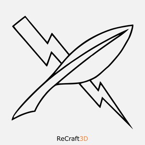 May include: Black and white line drawing of a leaf and a lightning bolt crossed over each other. The text "ReCraft3D" is below the image.