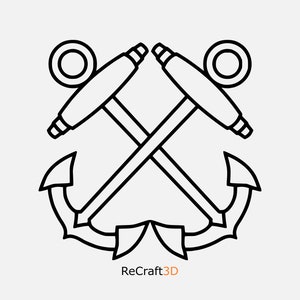 May include: A black and white line drawing of two crossed anchors with a circle at the top of each anchor arm. The text "ReCraft3D" is below the anchors.