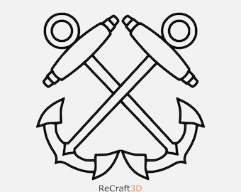 USCG Boatswain&#39;s Mate BM, Coast Guard Rating Insignia Icon Silhouette Digital Vector, svg, dxf, eps, png