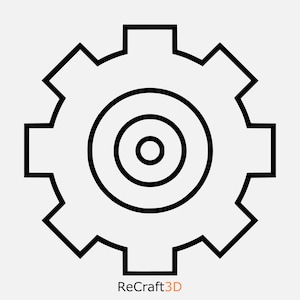 May include: Black and white line drawing of a gear with a smaller circle inside. The gear has 10 teeth.