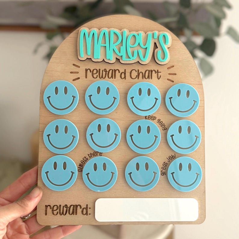 Reward Chart Lettering Smiley Reward Chart | Custom Chore Chart | Good Behaviour Chart ...