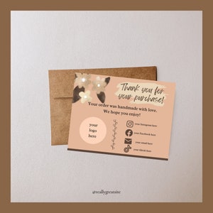 Thank you postcard template editable for small business, customizable, Thanks for your purchase card, printable business thank you card