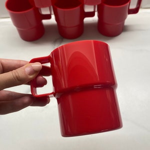 Vintage Red Acrylic Mugs - Guzzini Italy STG Studio 1980s - Set of 6