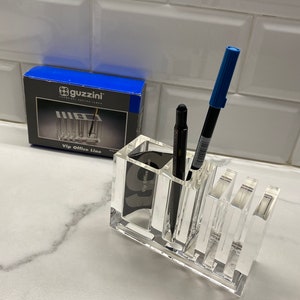 Guzzini Lucite Desk Organizer design F.M. Ciocca vintage new in a box, VIP Office Line Italy 1980s desk supplies