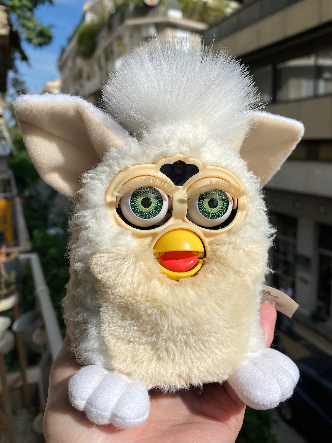 初代ファービー（ラムちゃん） 完動品】初代ファービー ラム（ホワイト✕ベージュ） グレーアイ
