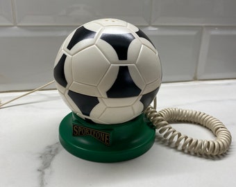 Soccer Ball vintage phone 1980-90s, rare white & black round sports telephone with a stand works