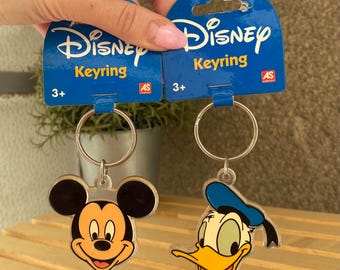 Vintage Disney Schlüsselanhänger Set, Donald Duck & Micky Maus, New Old Stock
