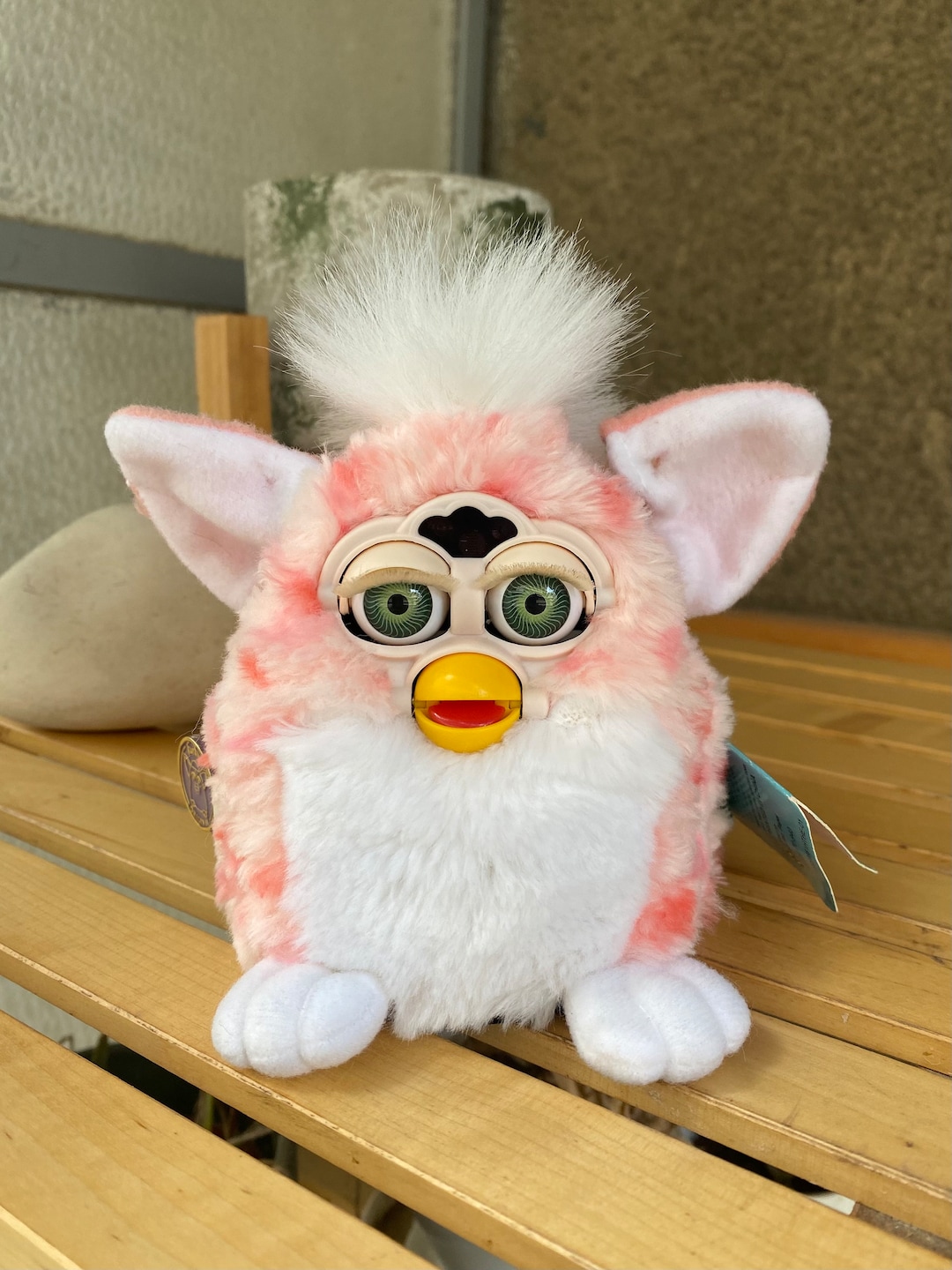 Rare 1999 Coral Furby Baby: Vintage Pink & White, Green Eyes