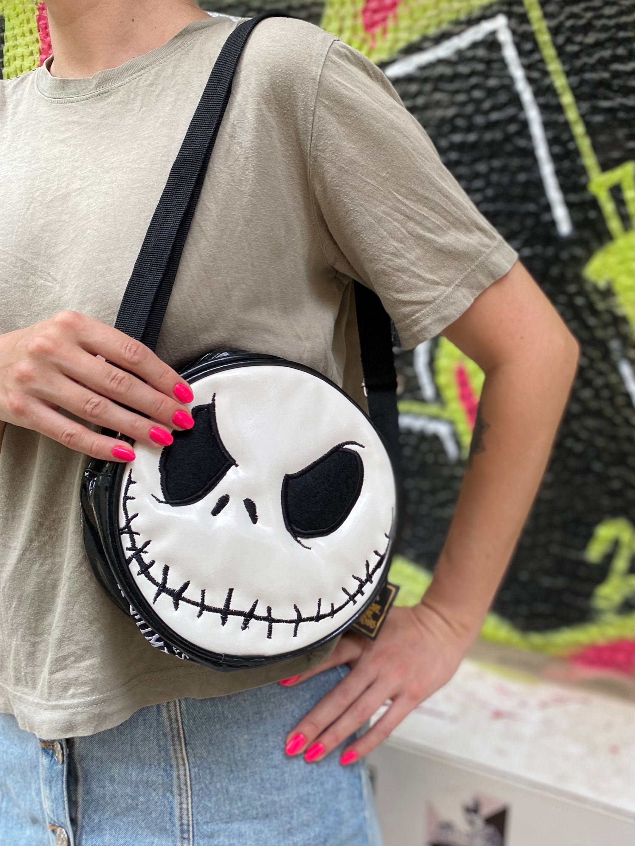 Jack Skellington White Black Crossbody Nightmare Before Christmas Round Bag Purse With Adjustable Stripe Etsy Finland
