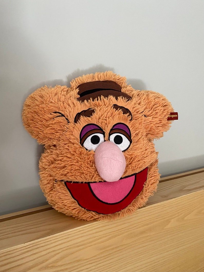 Muppet Fozzie the Bear fluffy cushion, appliqued Fozzie Bear head pillow Jim Henson Muppet show Collectable home supplies image 3