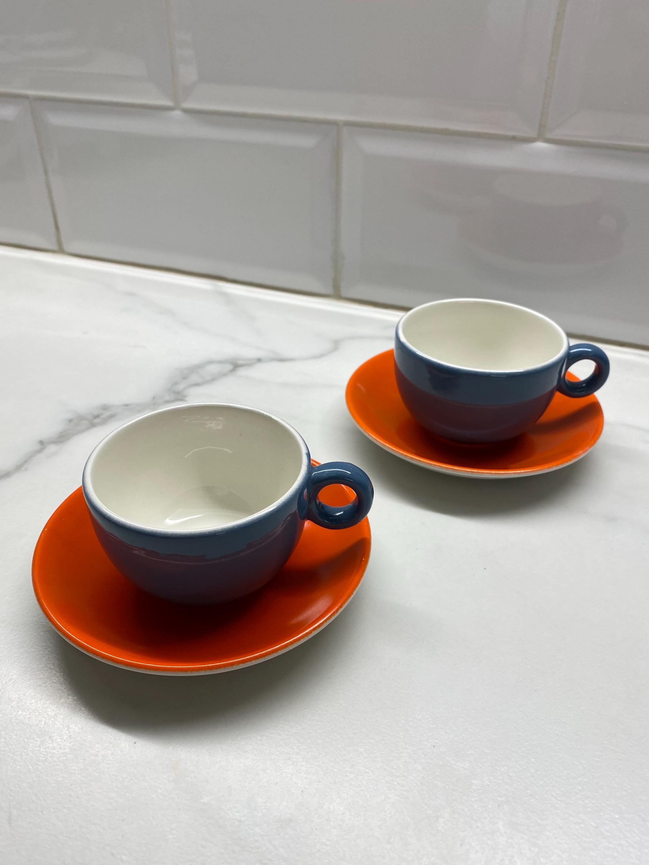 Vintage Pagnossin Ceramica Espresso X2 Cups + Saucers Set Riccardo