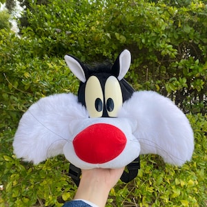 Rare Sylvester the Cat Head plush backpack 1996 Looney Tunes, vintage cartoon character soft shoulder bag toy