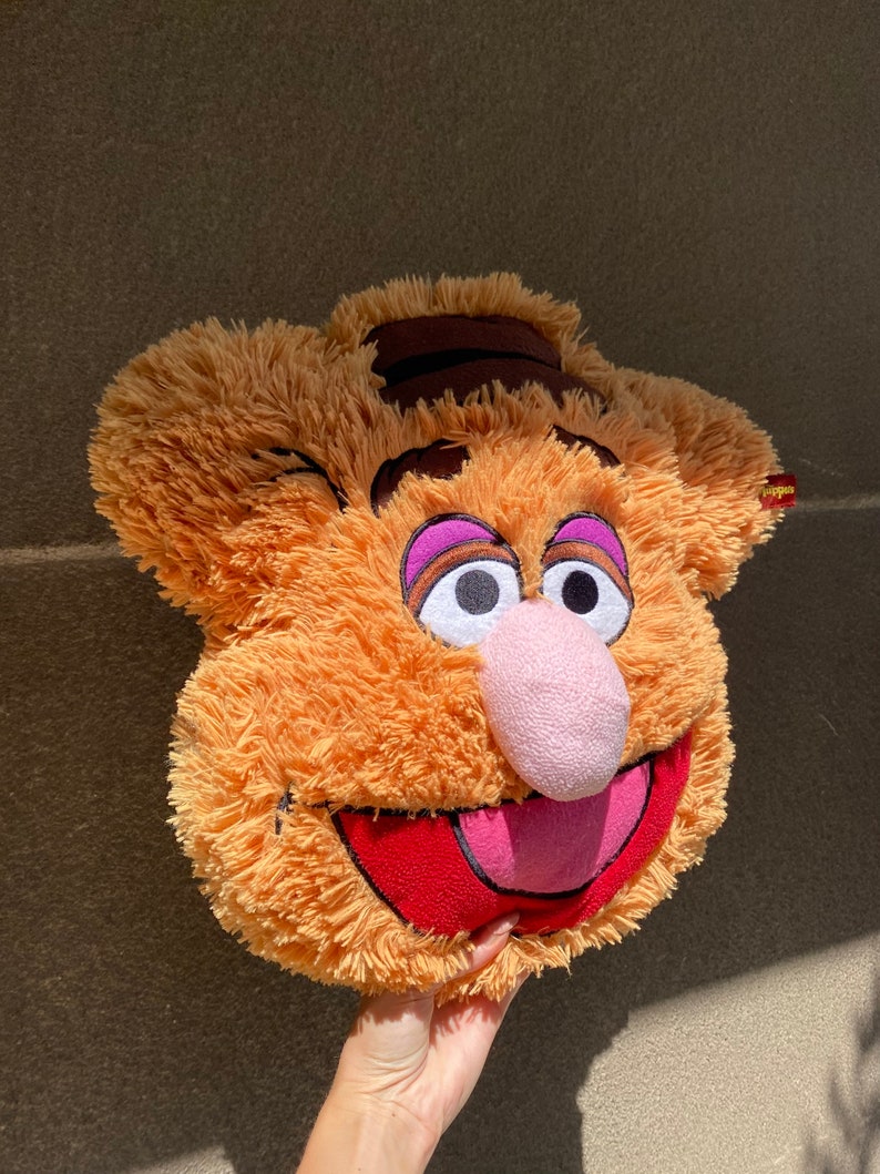 Muppet Fozzie the Bear fluffy cushion, appliqued Fozzie Bear head pillow Jim Henson Muppet show Collectable home supplies image 2