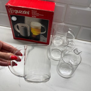 Guzzini Italy x4 Mug Set new in a box in clear acrylic 1980s, vintage transparent coffee or beer mugs