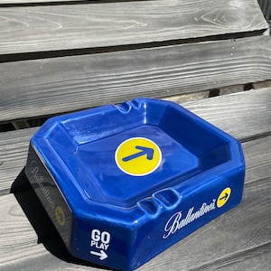 Vintage Ballantine’s blue ashtray, advertising big collectable retro ash-stand, ceramic ashtrays