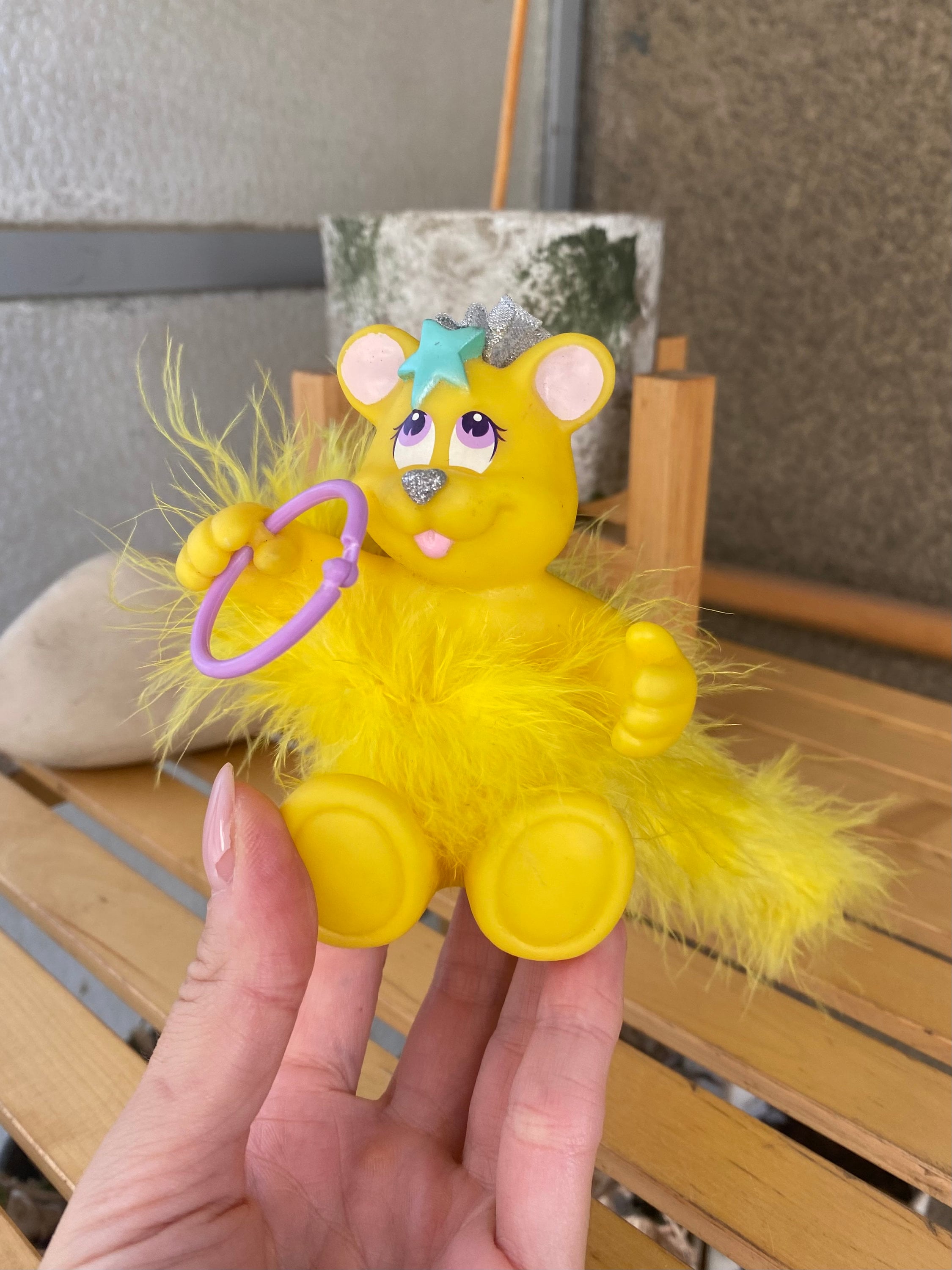 Vintage Fluffy Surprise Yellow Bear Toy: Vivid Imaginations, 1998