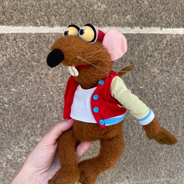 Muy raro Jim Henson Rizzo the Rat peluche puf juguete 1990-2000, juguete de peluche Muppet Rizzo del Show de los Muppets