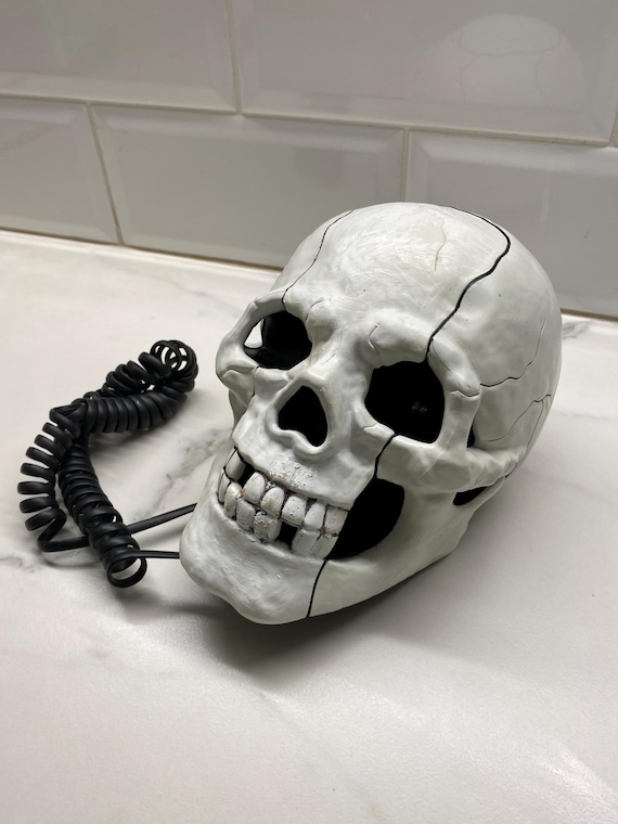 Vintage Novelty White Skull Telephone WORKING (read Description 