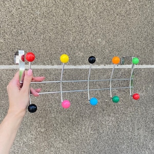 Vintage Sputnik design coat & hat rack 1980-90s, atomic metal with colourful studs hanger