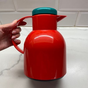 Vintage red & green Thermos Emsa Samba 1980s West Germany, acrylic vacuum jug