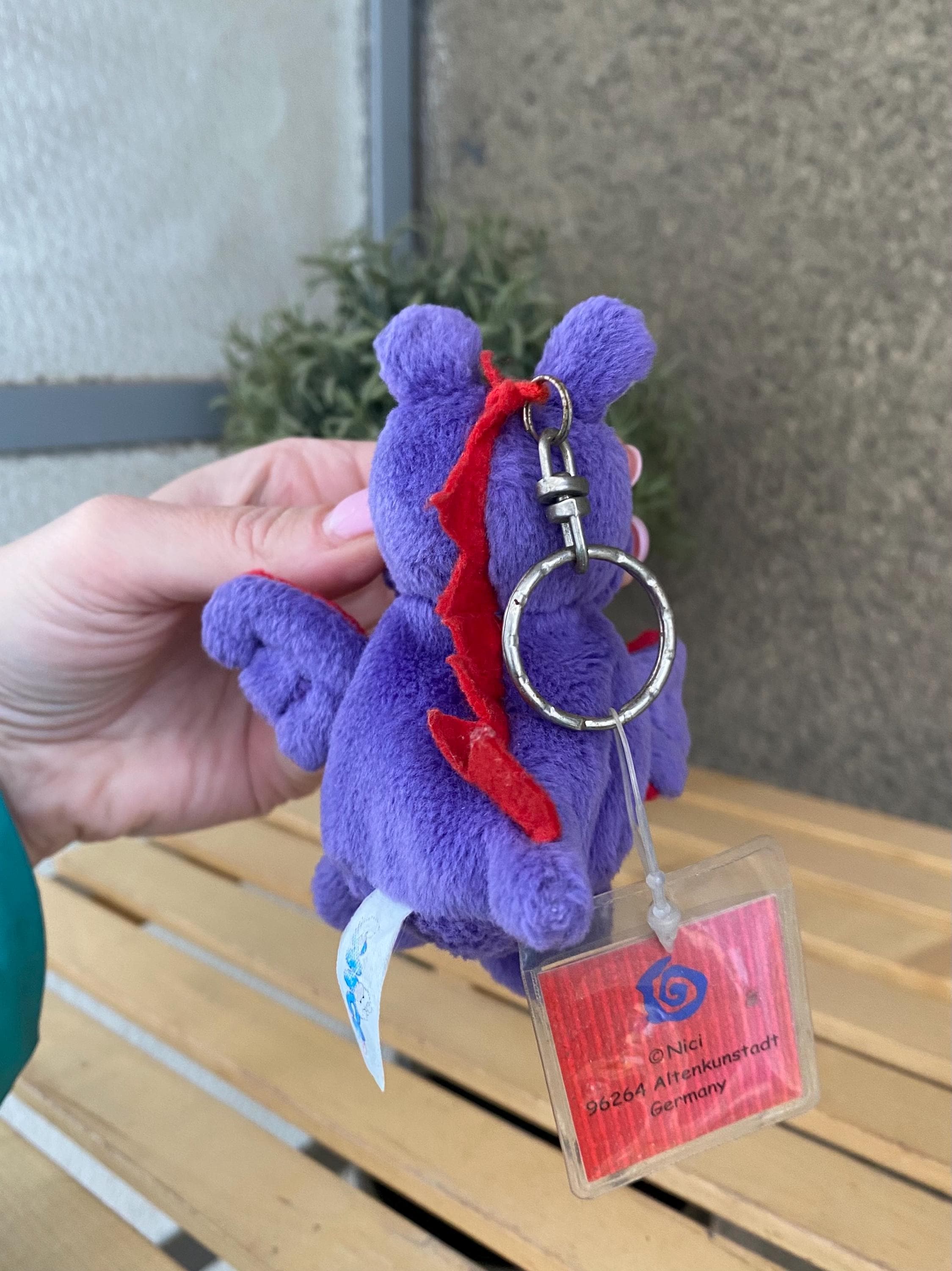 Vintage Cute Purple Dragon Plush Keychain Nici Germany, Soft