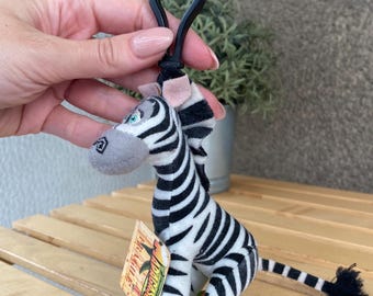 Vintage Marty the Zebra Plush Keychain Toy Madagascar film 2005 charm