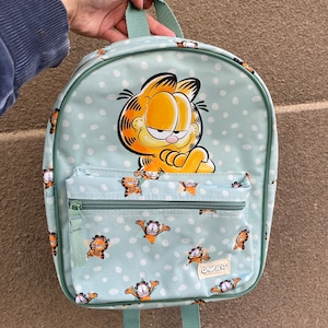 Cute Garfield the Cat nylon backpack menthol green with white polka dots new with tag for a gift