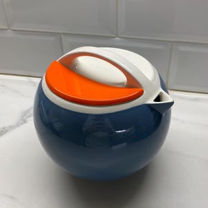 Very rare Pagnossin Ceramica Pot design by Riccardo Schweizer 1970s made in Italy, vintage blue & orange big size coffee/tea pot