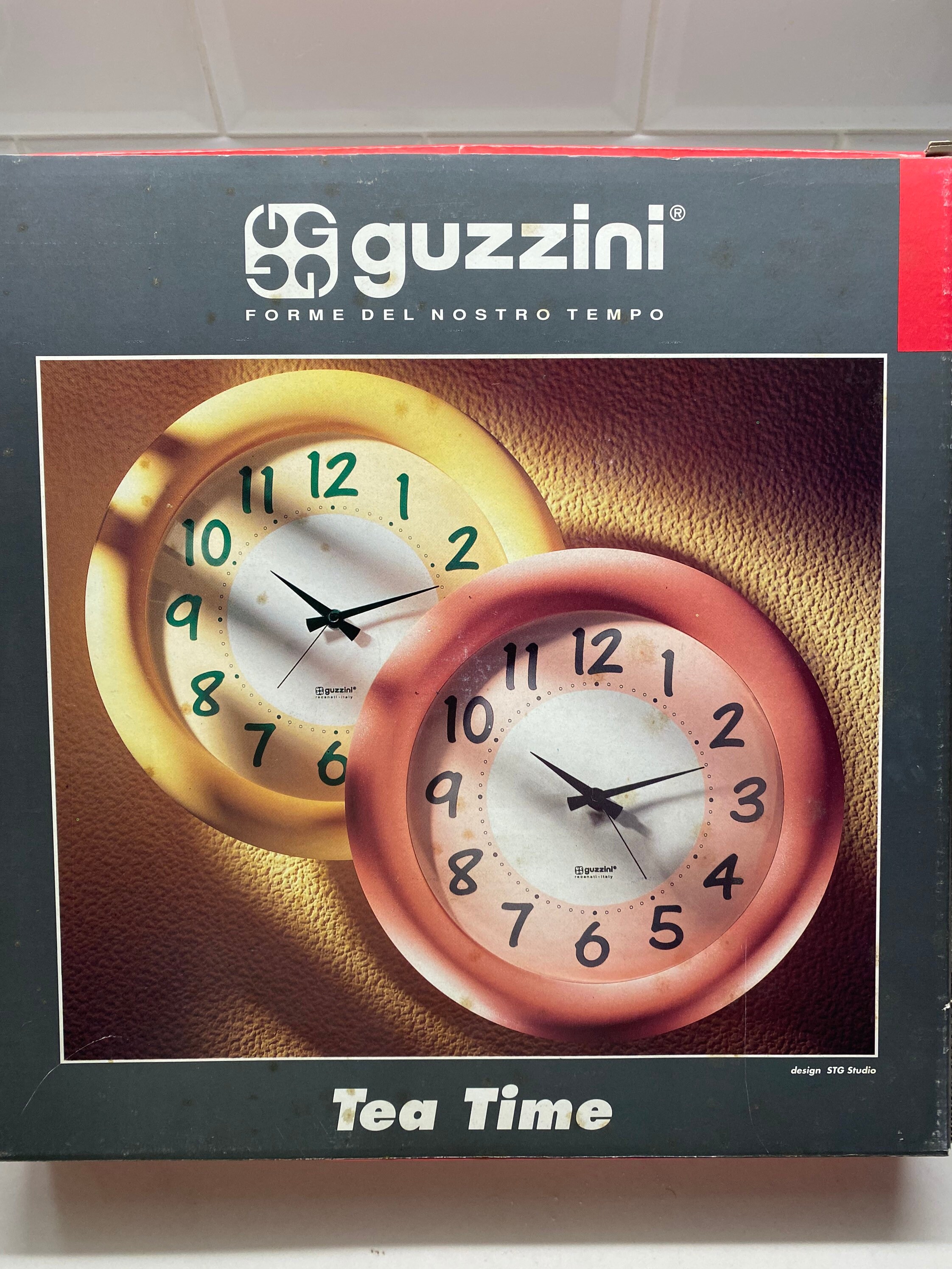 Guzzini Italy Pink Wall Clock: Vintage 1980s Tea Time Line (new