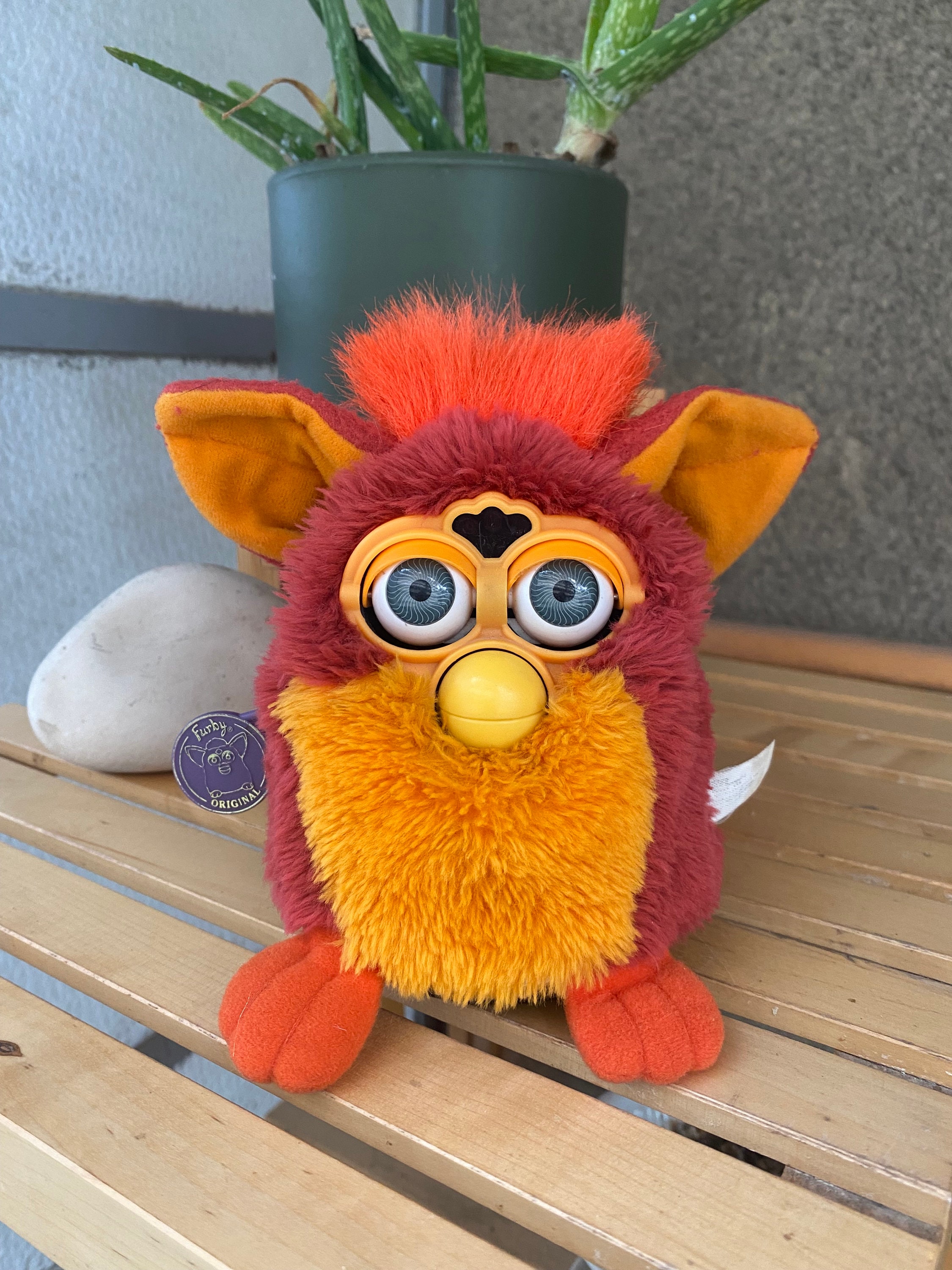 Furby Tiger Electronics (1998) Interactive Talking Toy - (Gray & White w/  Pink Ears & Orange Feet)