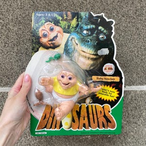 Boneco de brinquedo Baby Sinclair 1991, novo estoque antigo em cartão, boneco oficial de pvc vintage de dinossauro Sinclair, série de TV Dinossauros