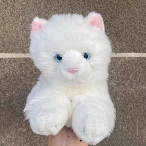 White Cat realistic laying kitten plush toy Keel Toys, soft fluffy stuffed kitty family & friends’ gift ideas