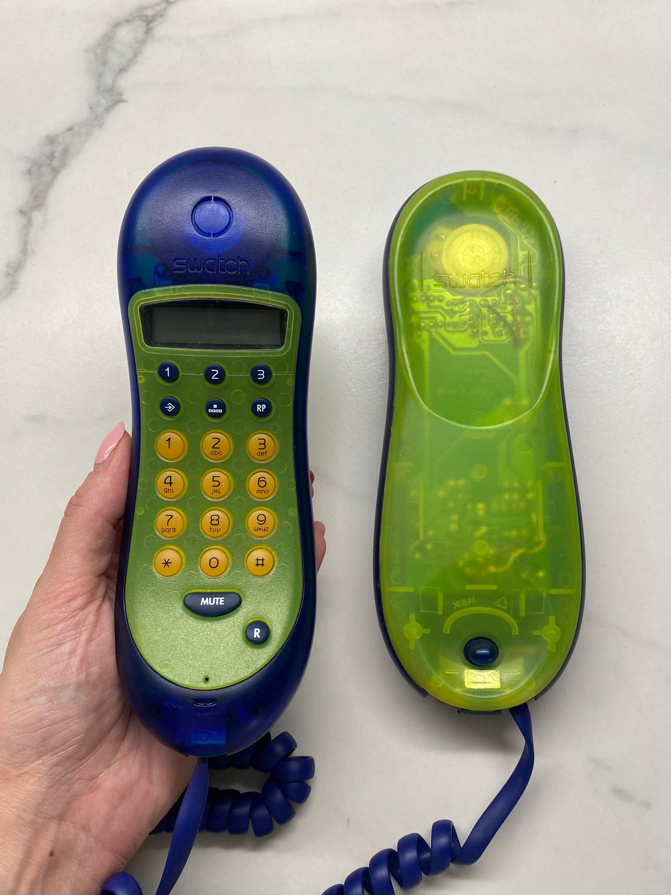 Vintage Blue & Neon Lime Swatch Twin Telephone 1990s WORKING