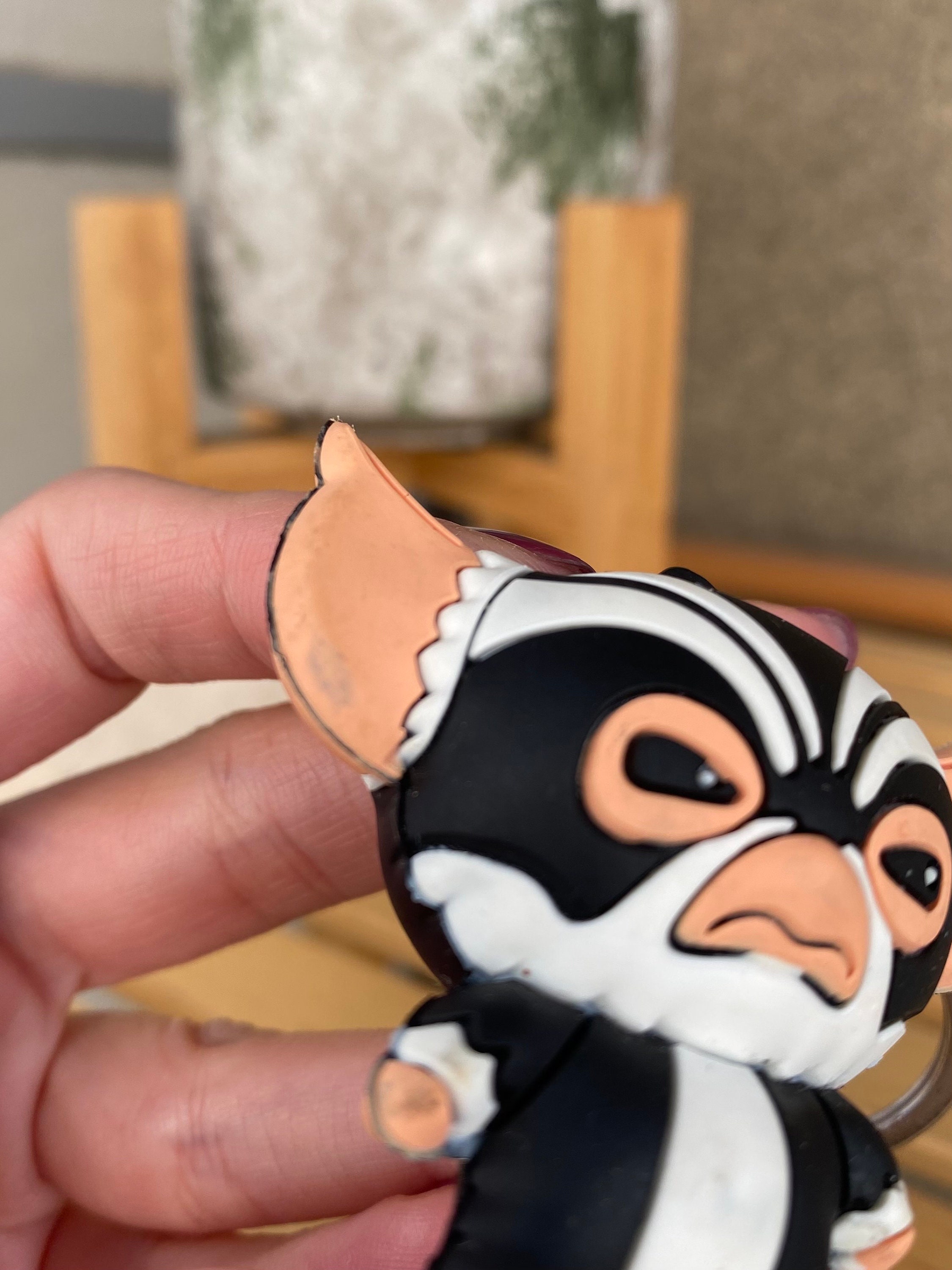 Evil Gremlin Mohawk Figurine Keychain: Black & White Collectible