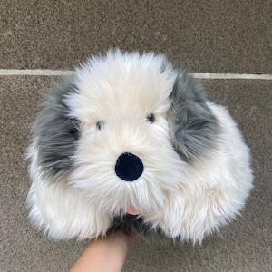 Very rare Jellycat Chaucer Dog Cushion big plush furry toy, grey creamy puppy stuffed plushie