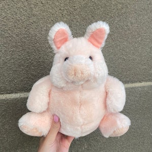 Cute Pink Pig plush soft toy 1990s by Russ made in Korea, vintage piggy stuffed plushie for a gift