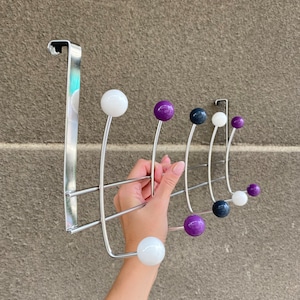 Vintage Sputnik design coat & hat rack 1980-90s, atomic metal with purple, white and blue studs coat hanger