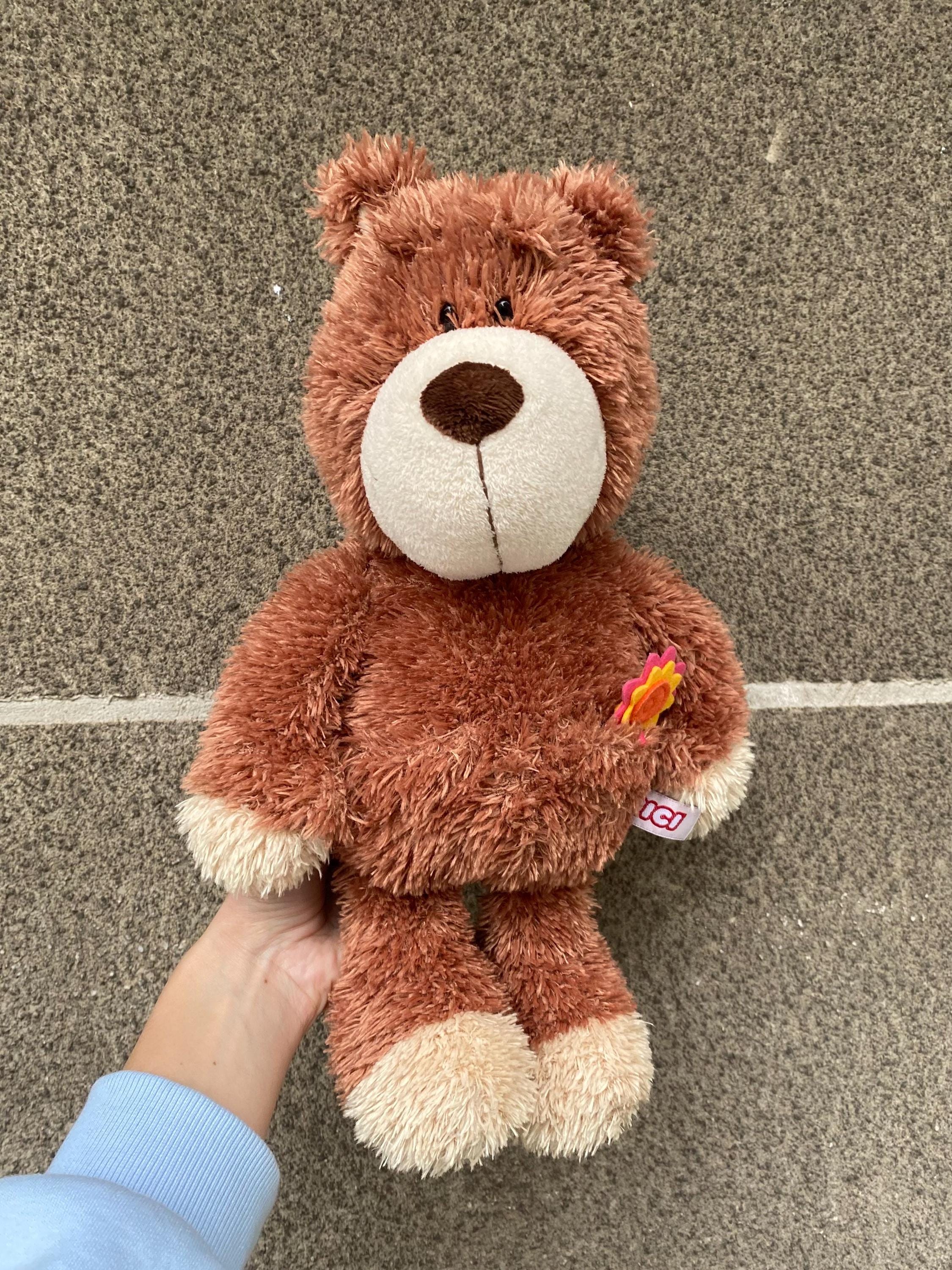Vintage Brown Bear Floppy Plush Toy With Flower in Pocket Nici