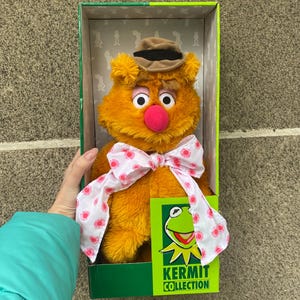 Rare big Fozzie Bear muppet plush toy by Igel 1999 new old stock in box, collectable Jim Henson The Muppets Fozzie stuffed doll