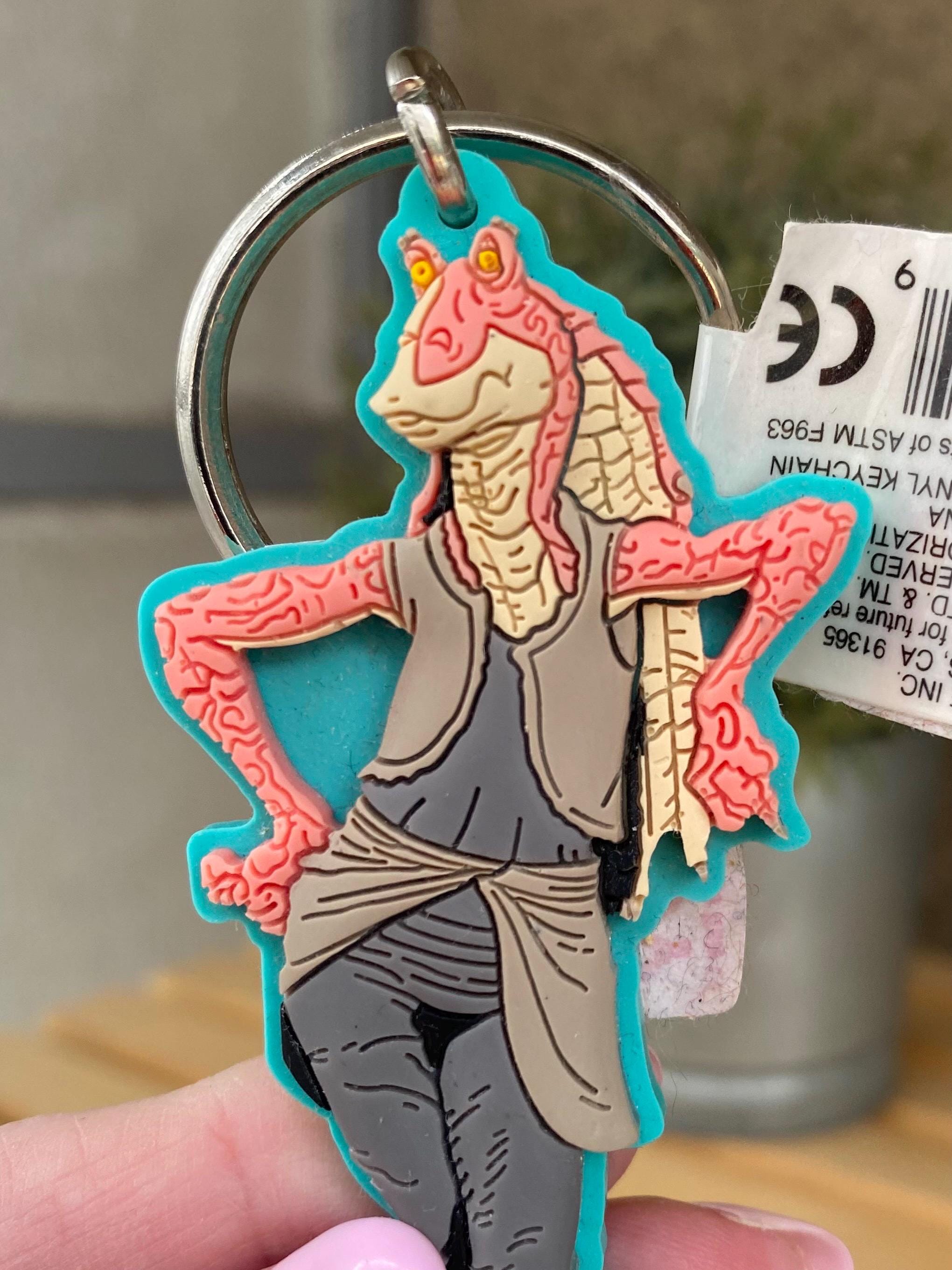 Vintage Jar Jar Binks Vinyl Keychain: 1990s Star Wars Keyring New