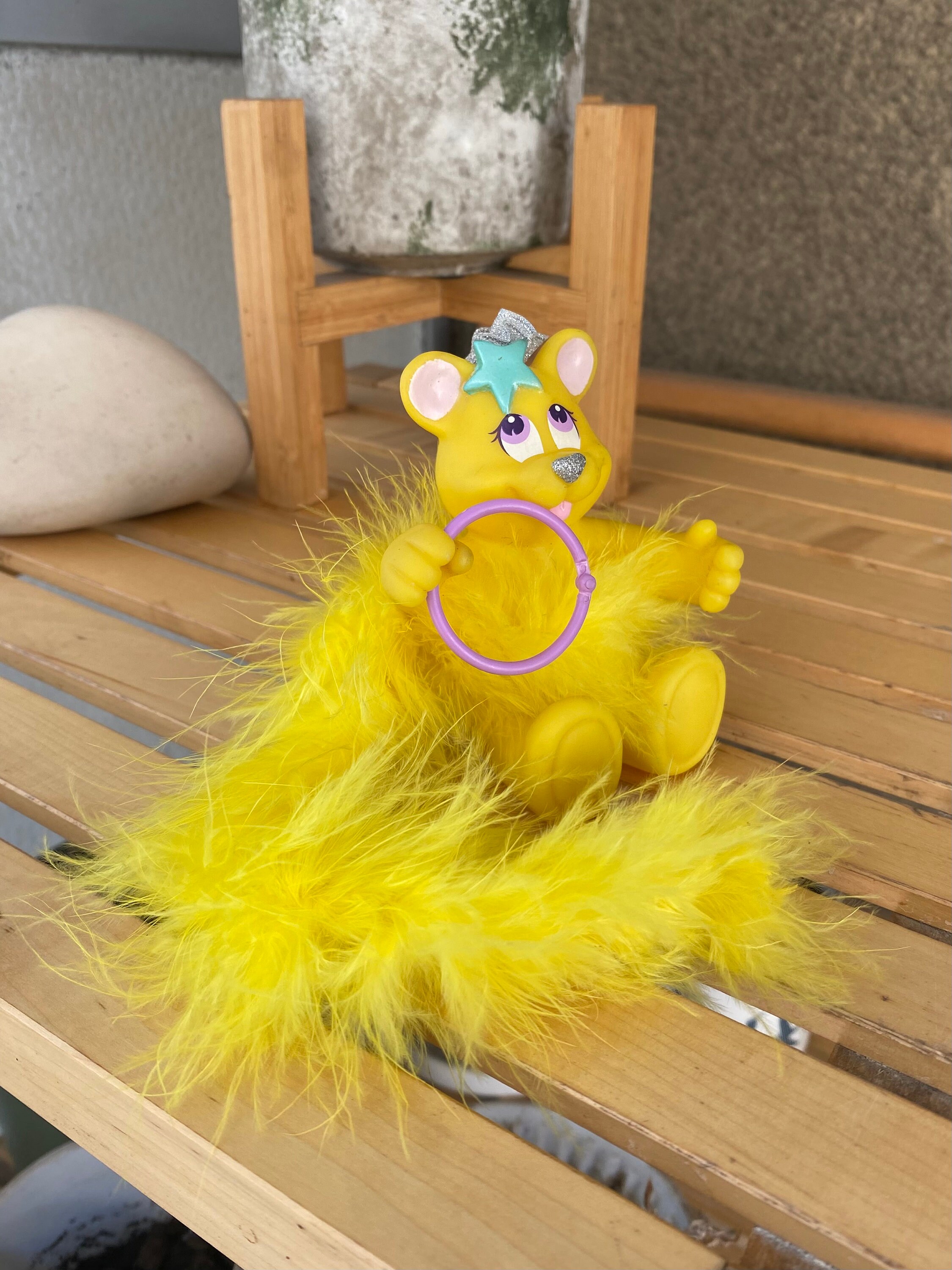 Vintage Fluffy Surprise Yellow Bear Toy: Vivid Imaginations, 1998