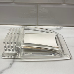 Guzzini lucite Note Pad Holder 1980s new in a box, vintage clear plexiglass table/desk organizer, Italian office storage