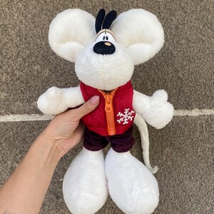 Vintage Diddl white mouse plush toy 32cm/12,5in Thomas Goletz 1990s, soft stuffed plushie Diddl in a nice puff vest