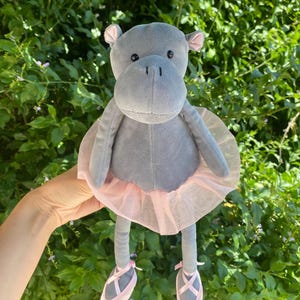 Rare retired Jellycat Dancing Darcey Hippo grey & pink plush toy medium size, cute Jellycat ballet comforter