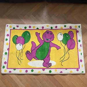 Bardzo rzadki dywanik nocny dla dzieci Barney the Dinosaur 1998, zabytkowy kolekcjonerski dywanik Barney fioletowy dinozaur mały