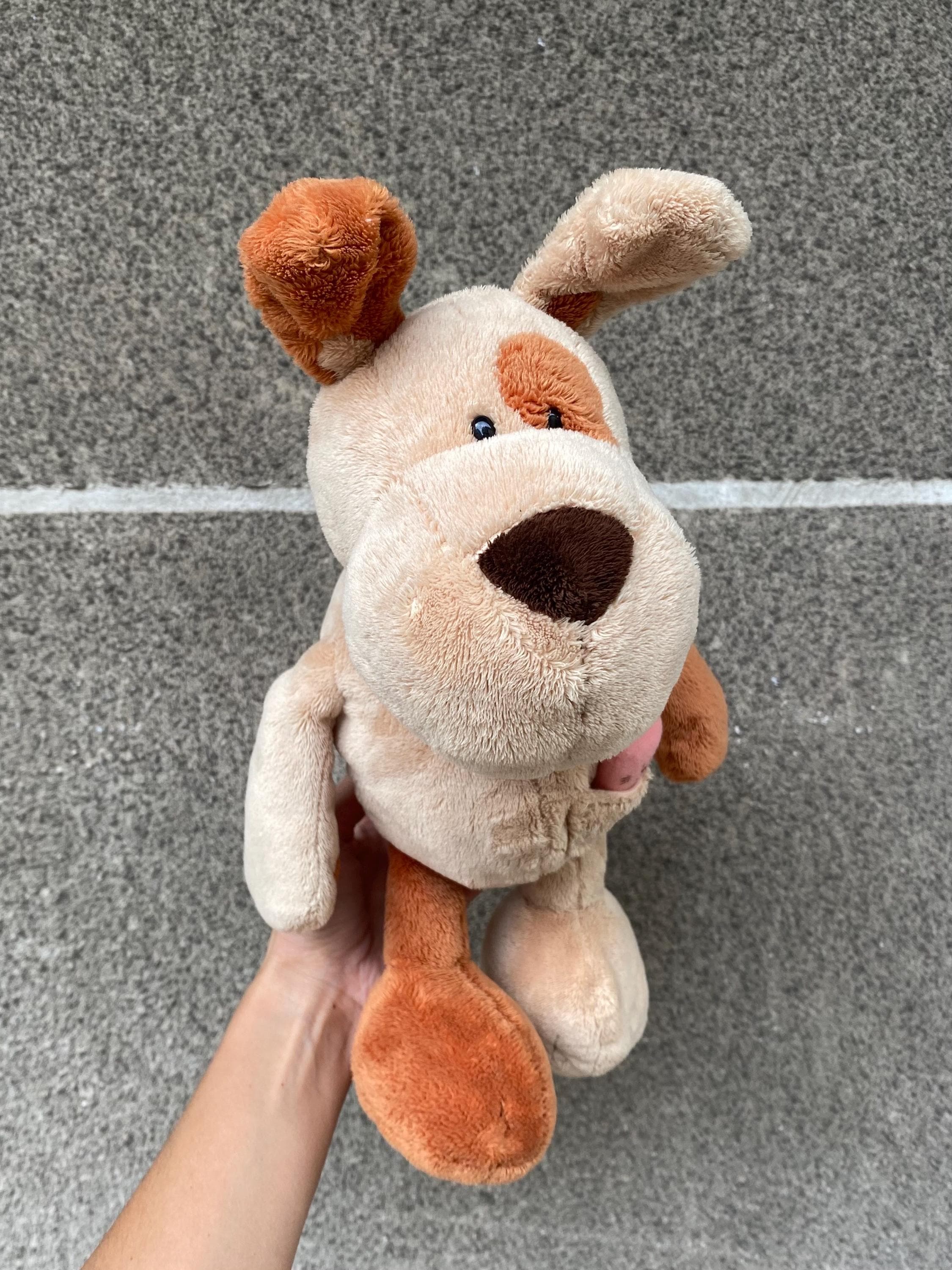 ヴィンテージベージュ犬のフロッピーぬいぐるみおもちゃNiciドイツ