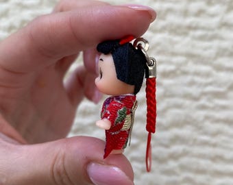 ヴィンテージ キューピー キーホルダー：ミニ着物人形 日本製 新品
